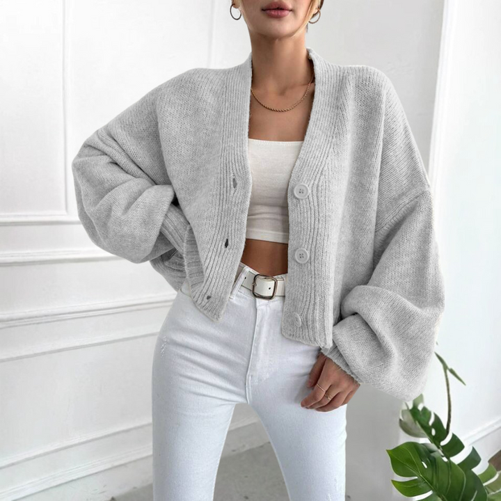 Qony – Casual Crop Lantern Sleeve Cardigan