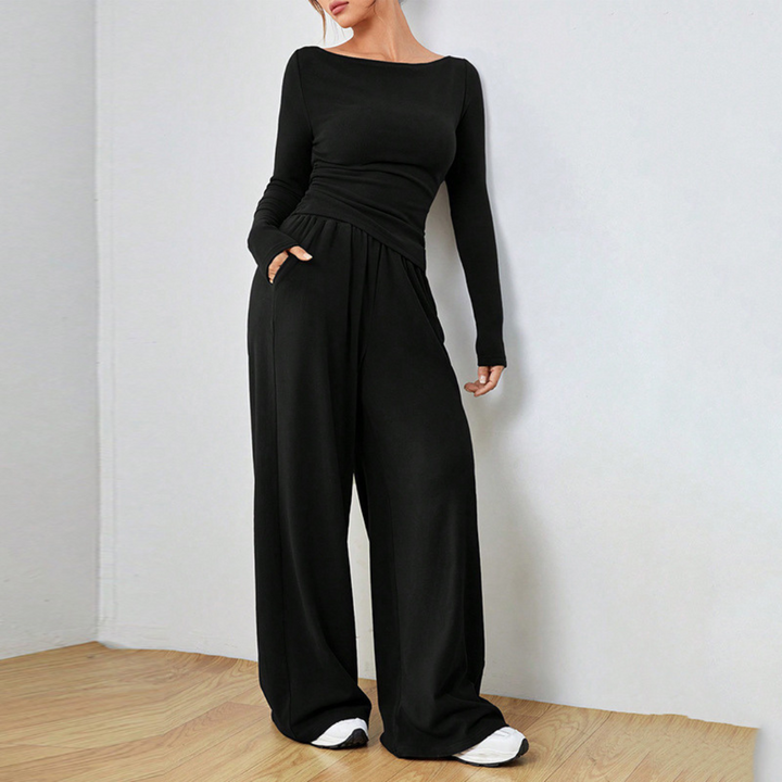 Cynthia – Casual Long Sleeve Top and Wide Leg Pants Set