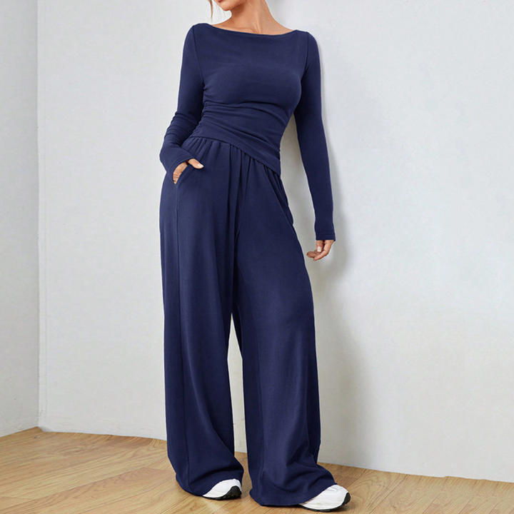 Cynthia – Casual Long Sleeve Top and Wide Leg Pants Set