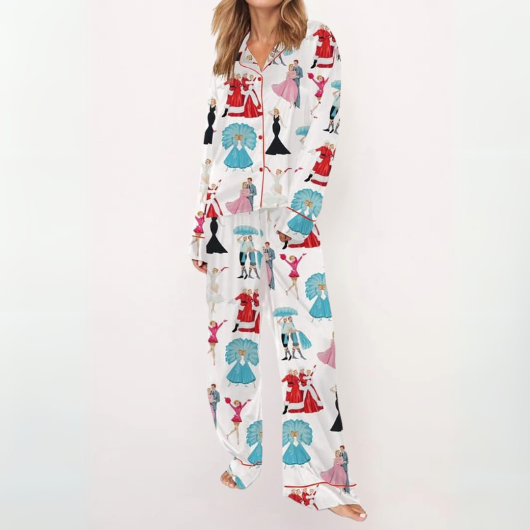 Jean – Casual Printed Button Down Top and Pyjama Set
