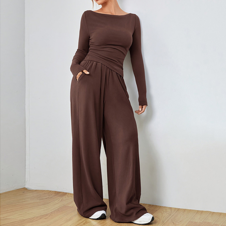 Cynthia – Casual Long Sleeve Top and Wide Leg Pants Set