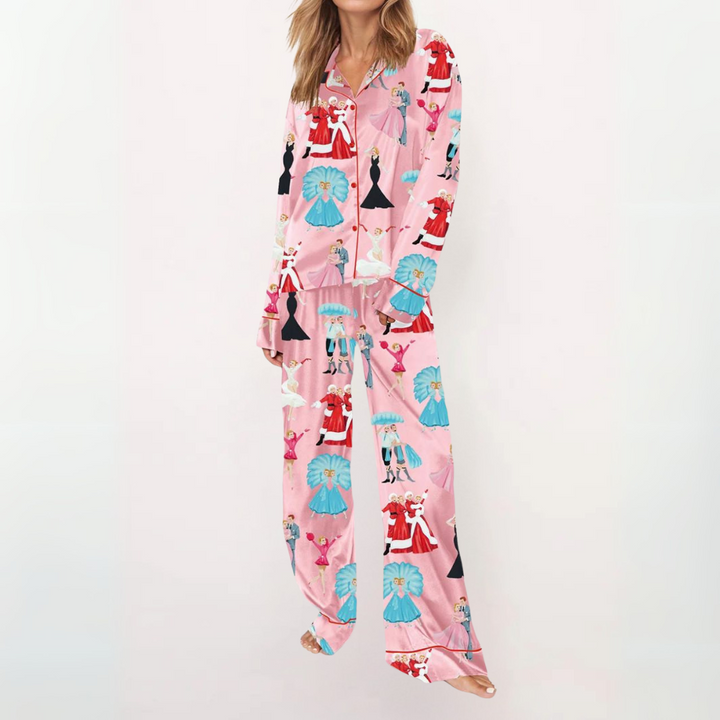 Jean – Casual Printed Button Down Top and Pyjama Set