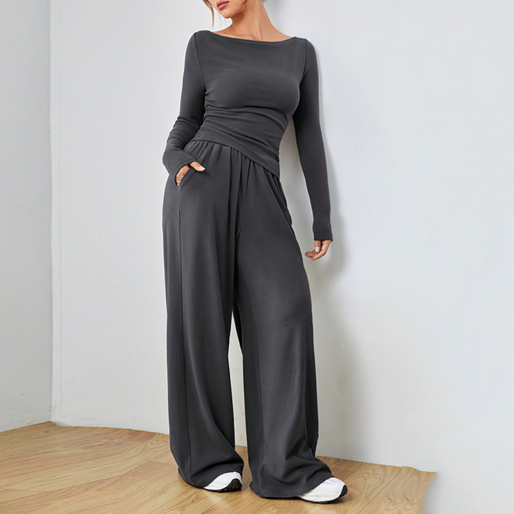 Cynthia – Casual Long Sleeve Top and Wide Leg Pants Set