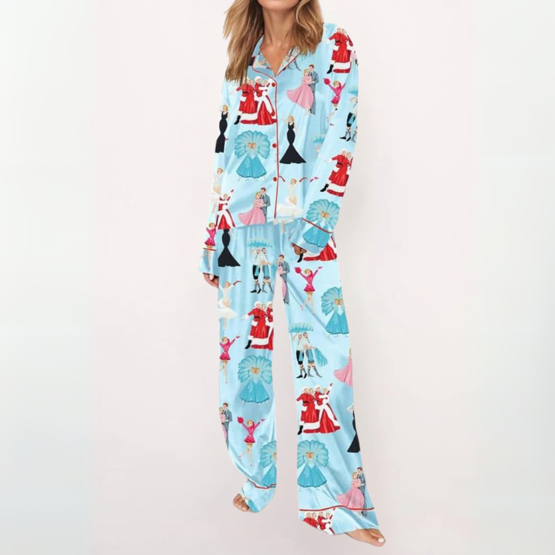Jean – Casual Printed Button Down Top and Pyjama Set