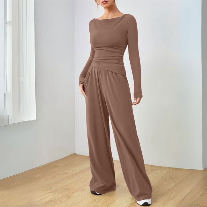 Cynthia – Casual Long Sleeve Top and Wide Leg Pants Set