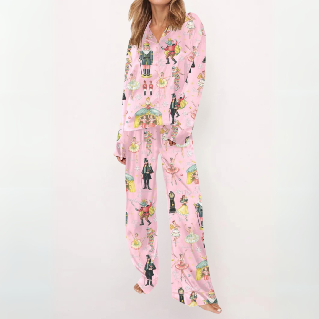 Jean – Casual Printed Button Down Top and Pyjama Set