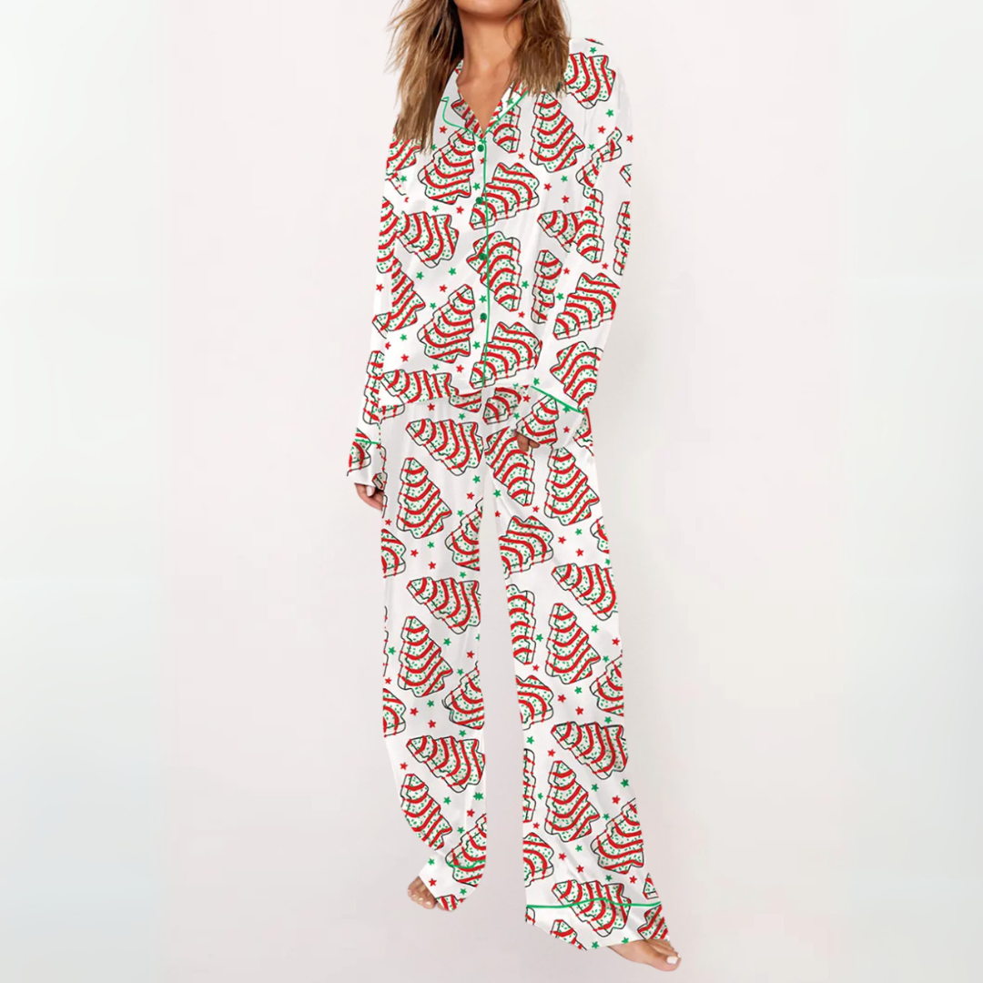 Jean – Casual Printed Button Down Top and Pyjama Set