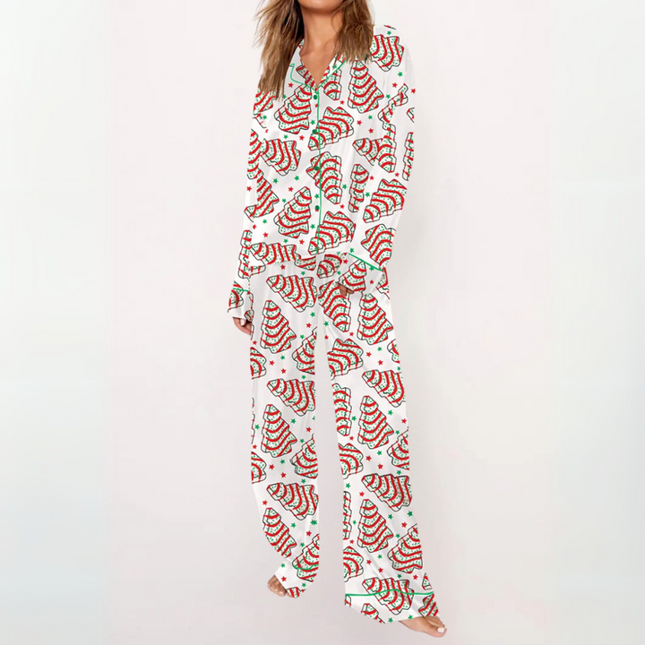 Jean – Casual Printed Button Down Top and Pyjama Set