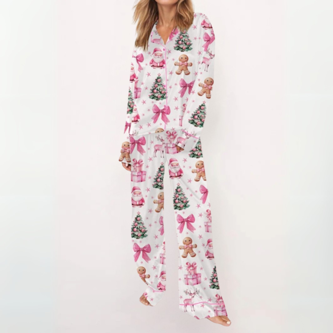 Jean – Casual Printed Button Down Top and Pyjama Set