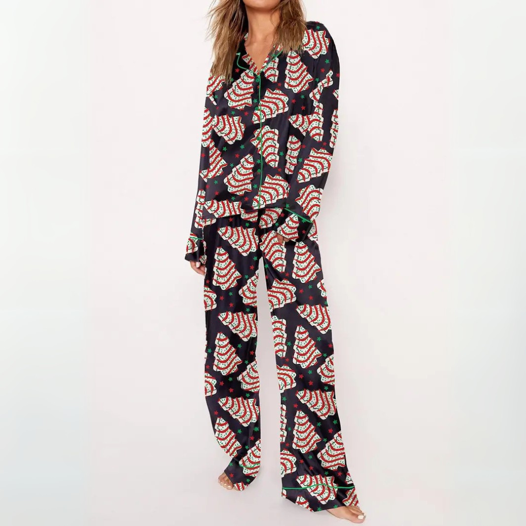 Jean – Casual Printed Button Down Top and Pyjama Set