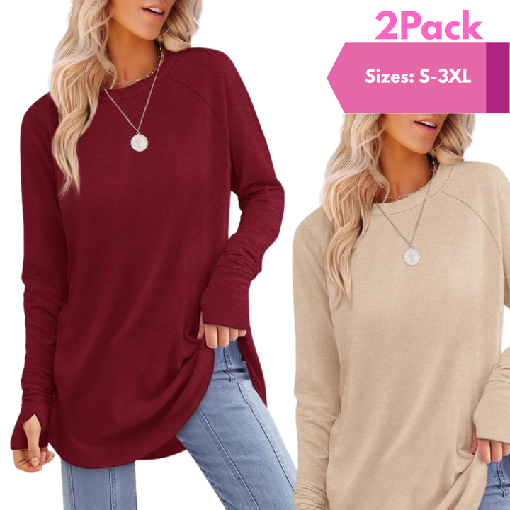 Georgina – Elegant Ruched Deep V-Neck Long Sleeve Blouse