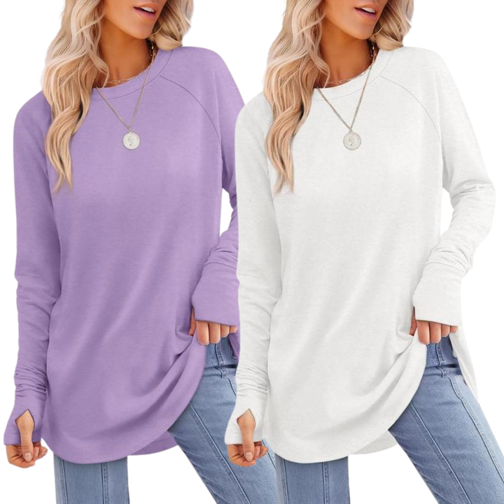 Georgina – Elegant Ruched Deep V-Neck Long Sleeve Blouse