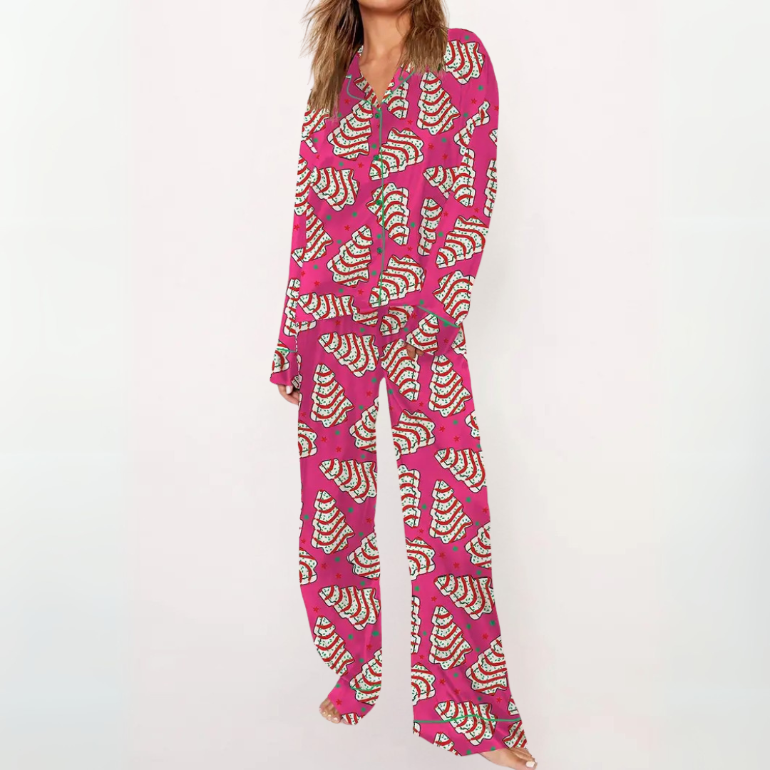 Jean – Casual Printed Button Down Top and Pyjama Set