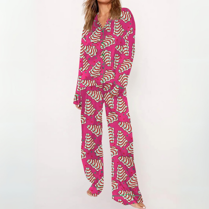 Jean – Casual Printed Button Down Top and Pyjama Set
