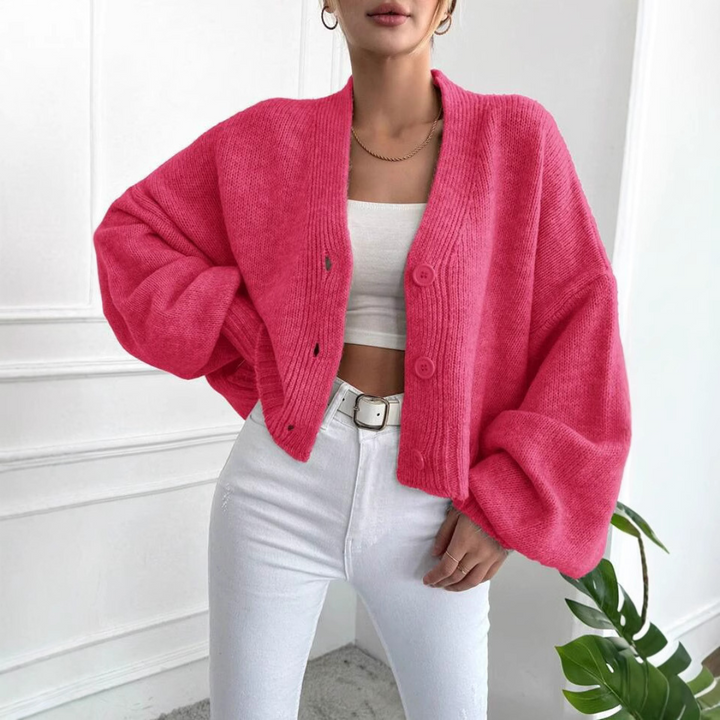 Qony – Casual Crop Lantern Sleeve Cardigan