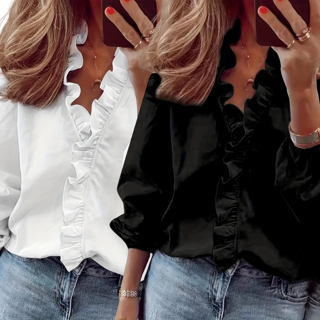 Isobel – Timeless V-Neck Blouse with Ruffles