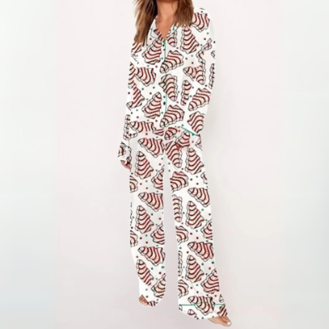 Jean – Casual Printed Button Down Top and Pyjama Set