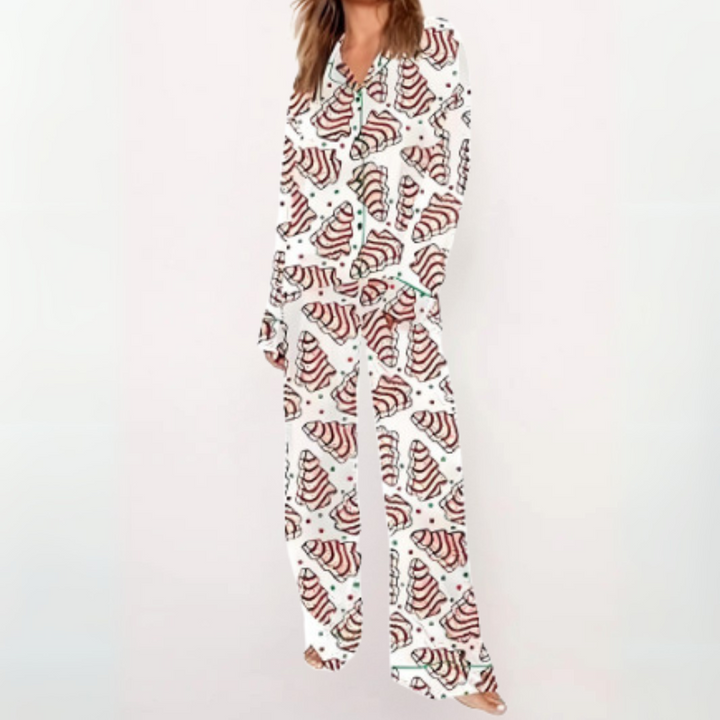 Jean – Casual Printed Button Down Top and Pyjama Set