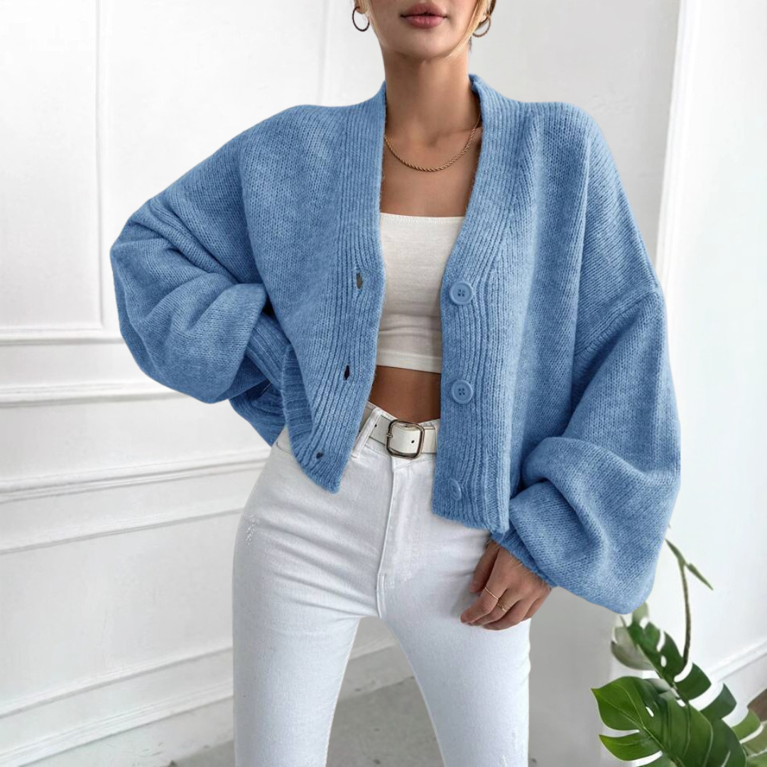 Lumi – Casual Crop Lantern Sleeve Cardigan