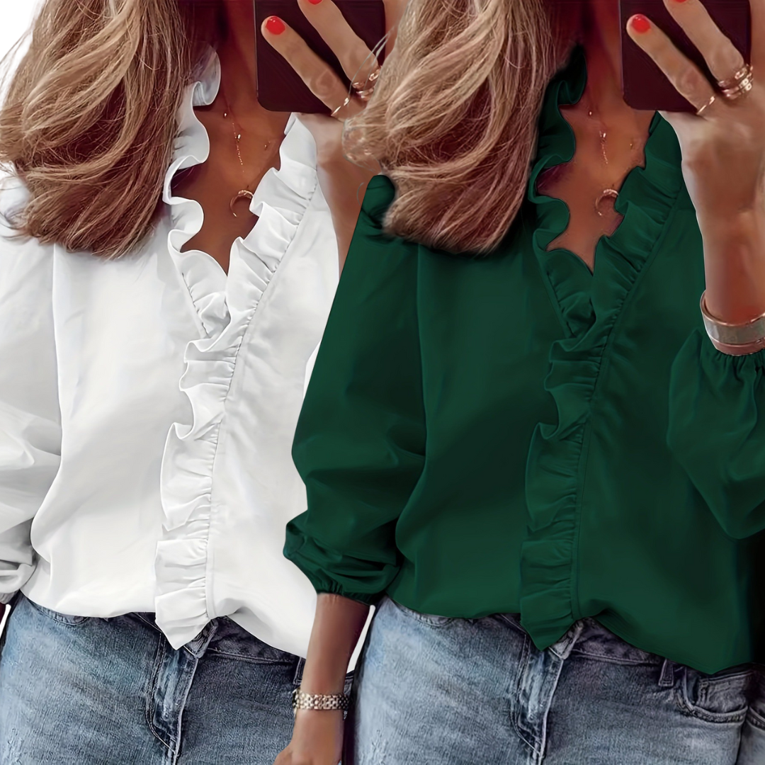 Isobel – Timeless V-Neck Blouse with Ruffles