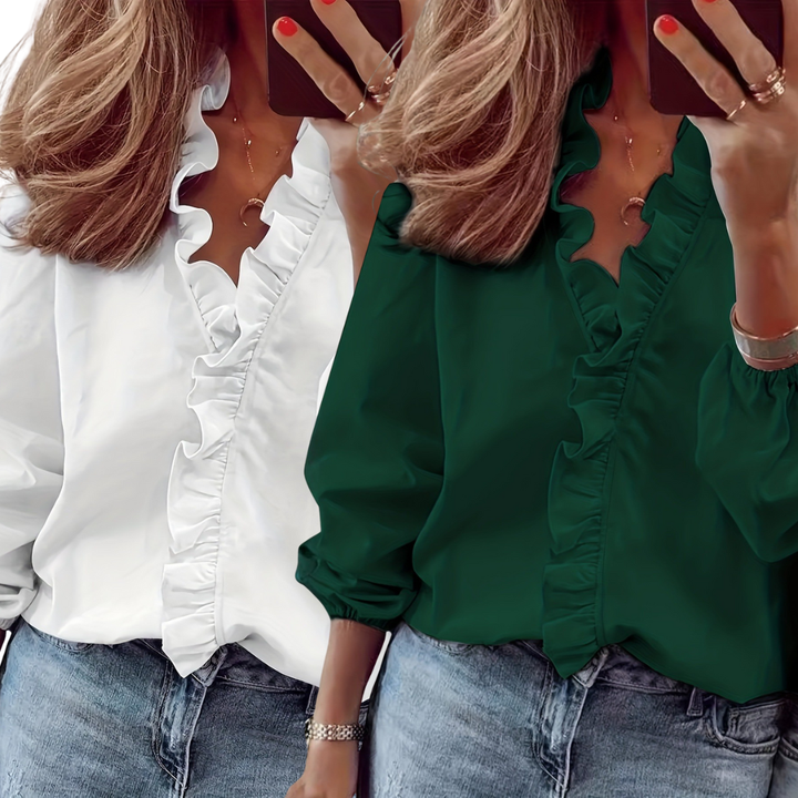 Isobel – Timeless V-Neck Blouse with Ruffles