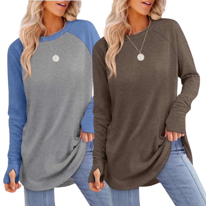 Georgina – Elegant Ruched Deep V-Neck Long Sleeve Blouse