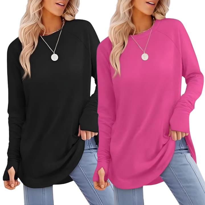 Georgina – Elegant Ruched Deep V-Neck Long Sleeve Blouse
