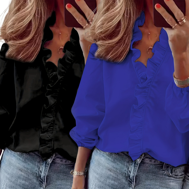 Isobel – Timeless V-Neck Blouse with Ruffles