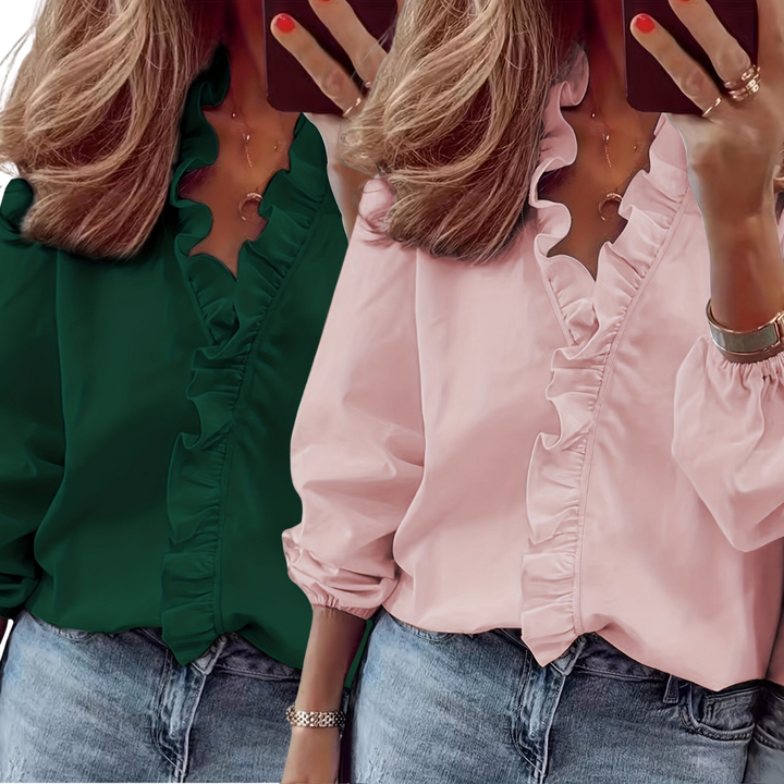 Isobel – Timeless V-Neck Blouse with Ruffles