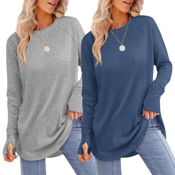 Georgina – Elegant Ruched Deep V-Neck Long Sleeve Blouse