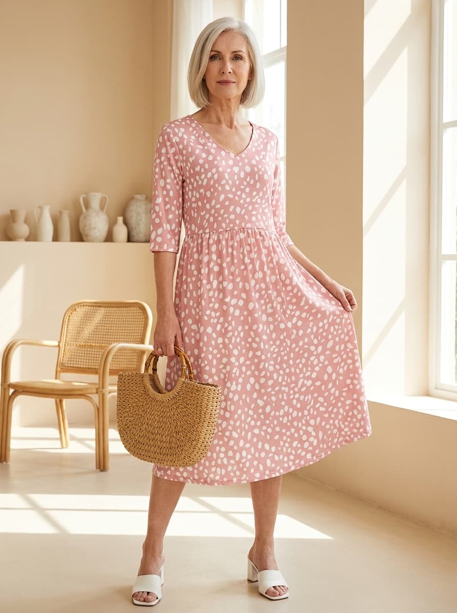 Carline – Spotted Print Midi Dress with Pockets