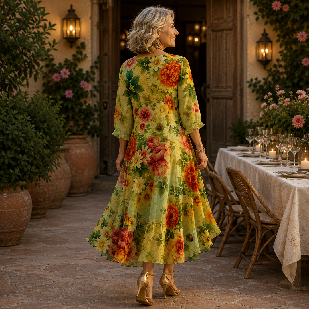 Carole – Floral Midi Dress with Flowing Hem