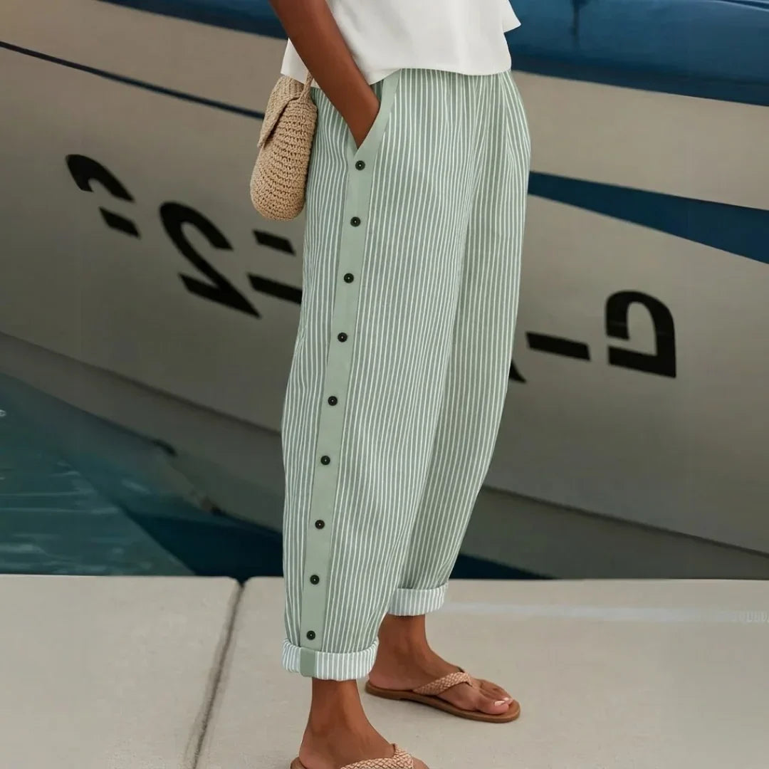 Margaret – Stylish Striped Button Trouser