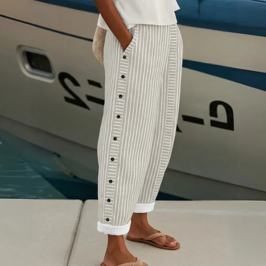 Margaret – Stylish Striped Button Trouser