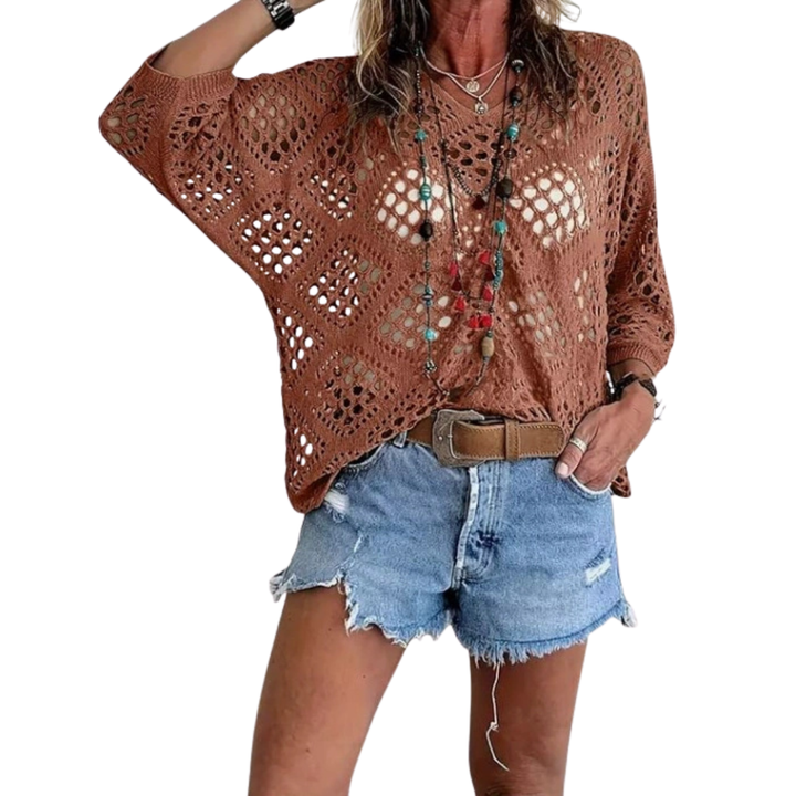 Willa – Boho Diamond Crochet Batwing Top