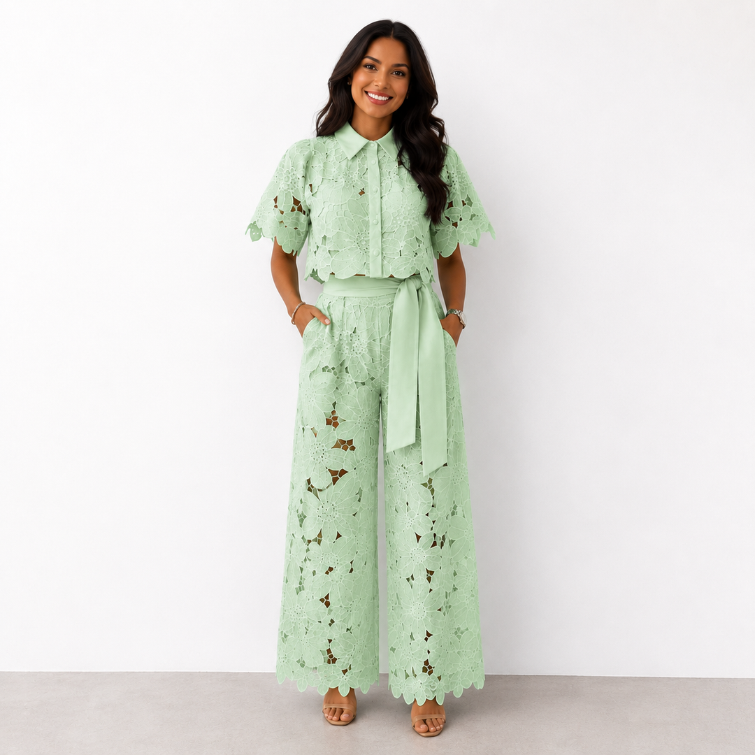 Vivienne – Lace Floral Wide-Leg Co-Ord Set