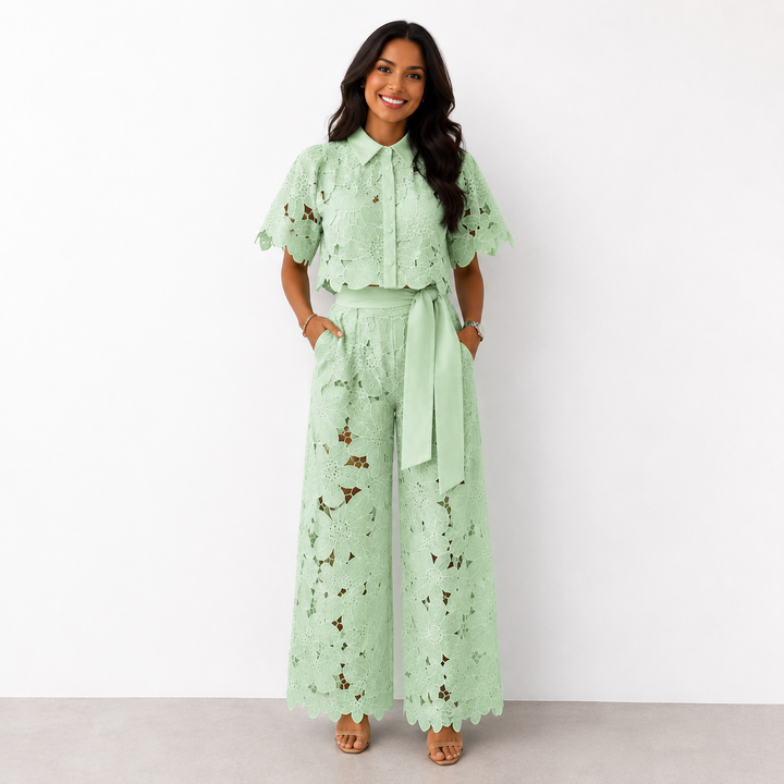 Vivienne – Lace Floral Wide-Leg Co-Ord Set