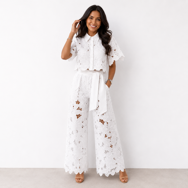Vivienne – Lace Floral Wide-Leg Co-Ord Set