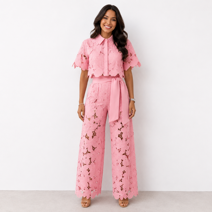 Vivienne – Lace Floral Wide-Leg Co-Ord Set