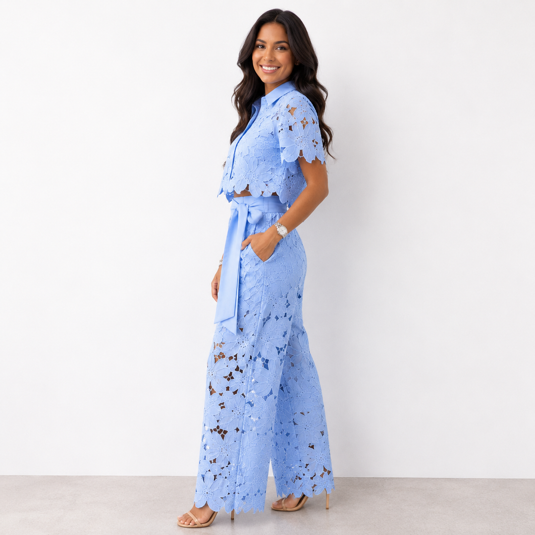 Vivienne – Lace Floral Wide-Leg Co-Ord Set