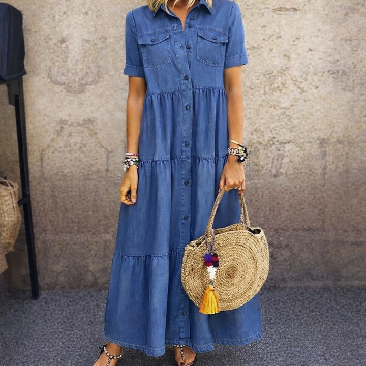 Vera – Denim Tiered Maxi Dress