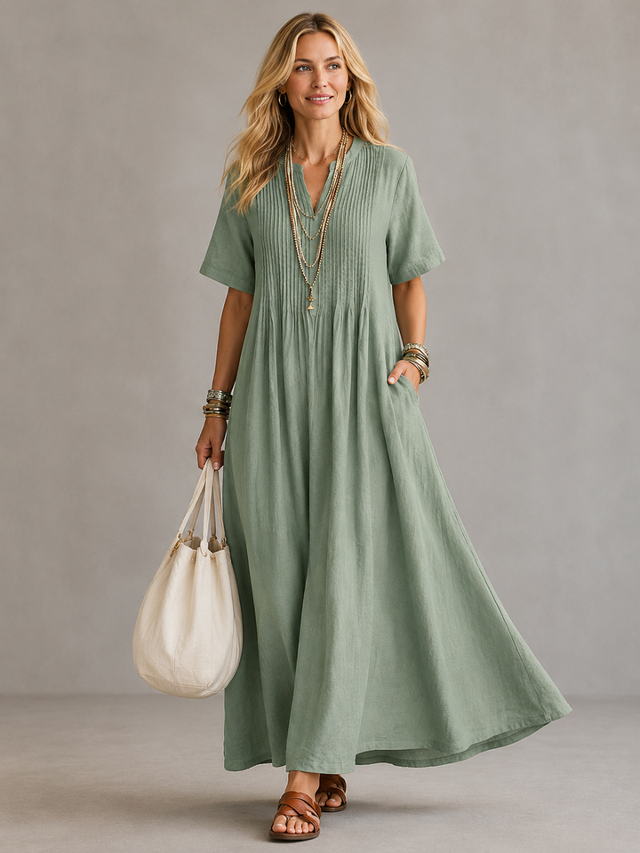 Maxine – Pleated Maxi Dress with Pintuck Detail