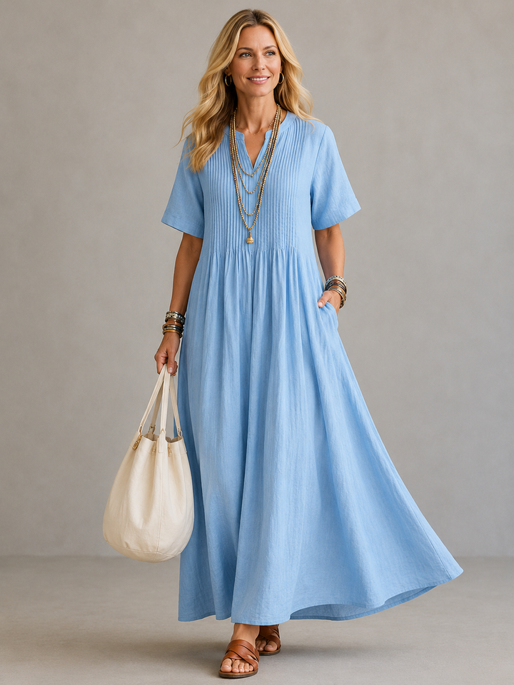 Maxine – Pleated Maxi Dress with Pintuck Detail