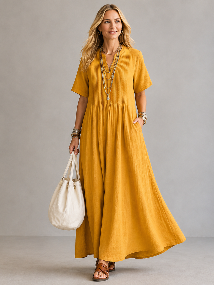 Maxine – Pleated Maxi Dress with Pintuck Detail