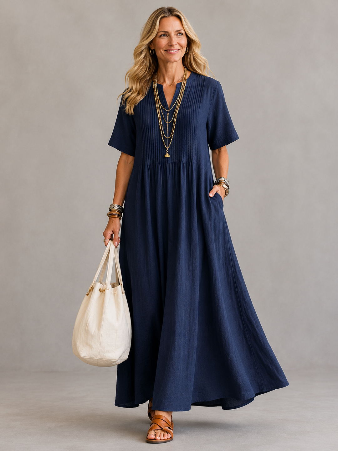 Maxine – Pleated Maxi Dress with Pintuck Detail