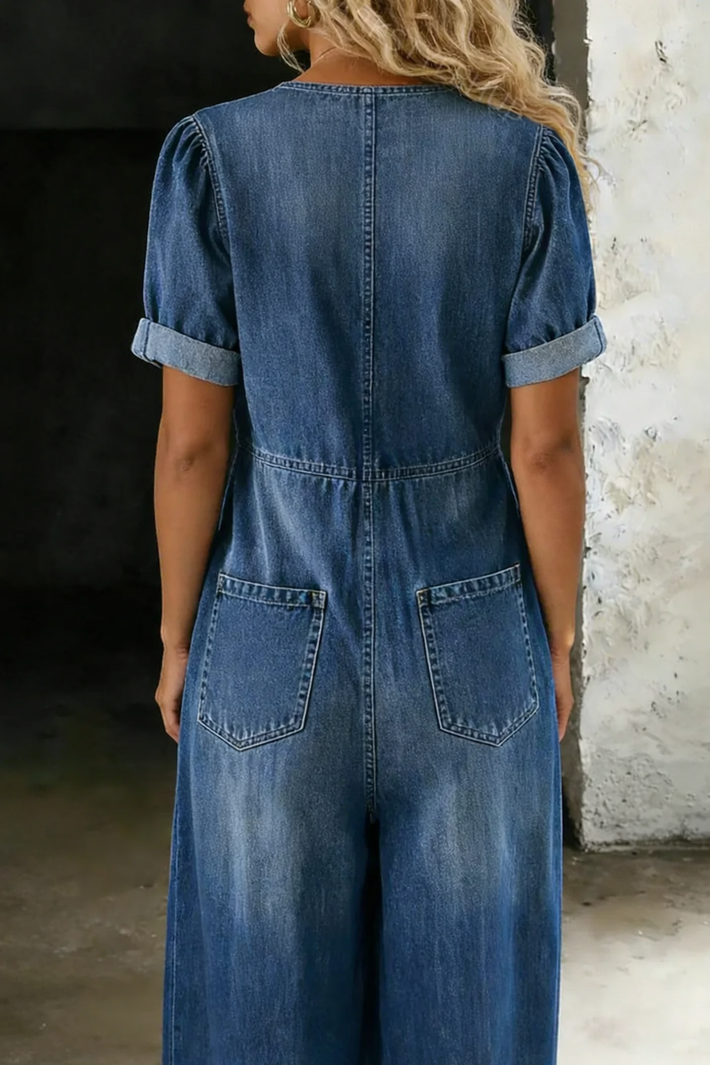 Maya – Denim Wide Leg Tie-Front Jumpsuit