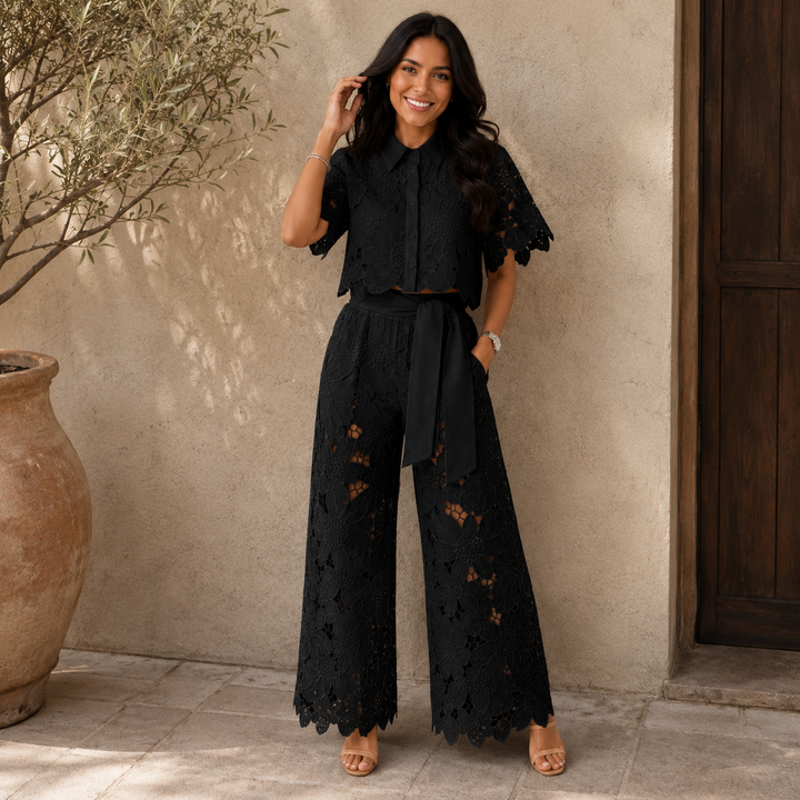Vivienne – Lace Floral Wide-Leg Co-Ord Set