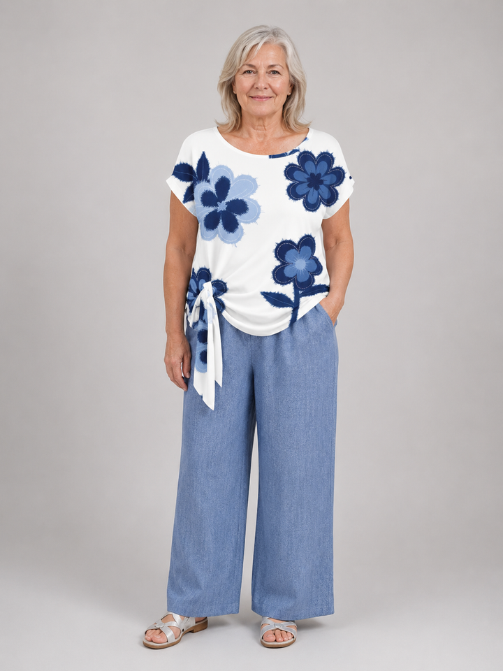 Amalia – Floral Print Top and Wide-Leg Pants Set