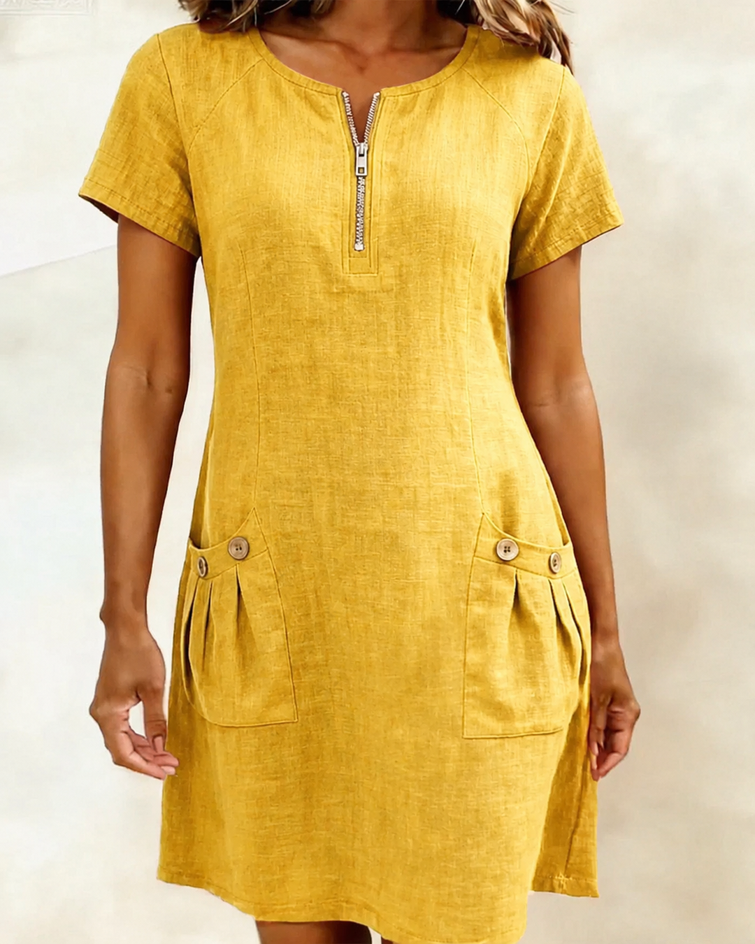 Wendy – Zip Neck Linen Mini Dress