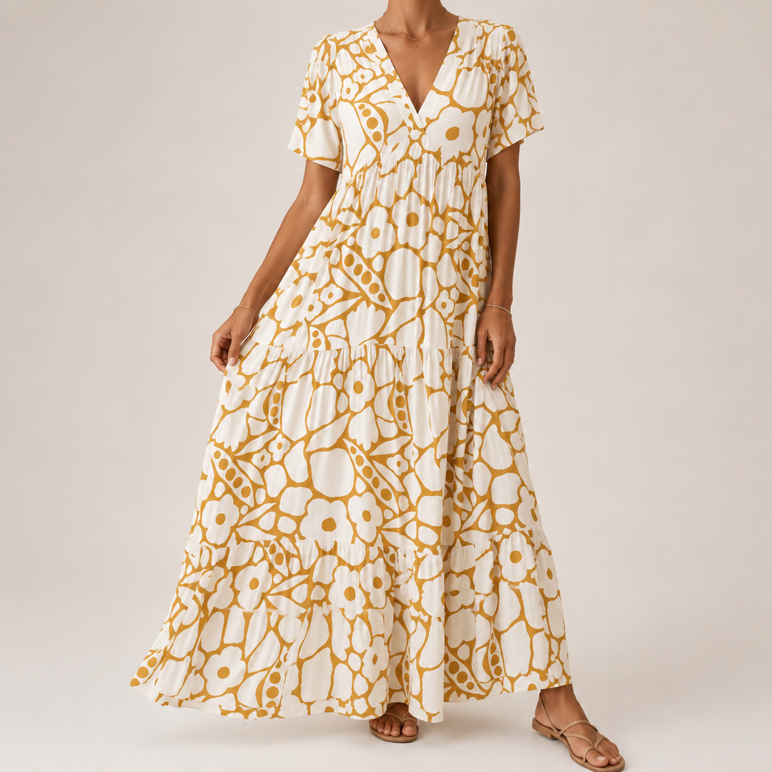 Clara – Floral Maxi Dress with Tiered Skirt